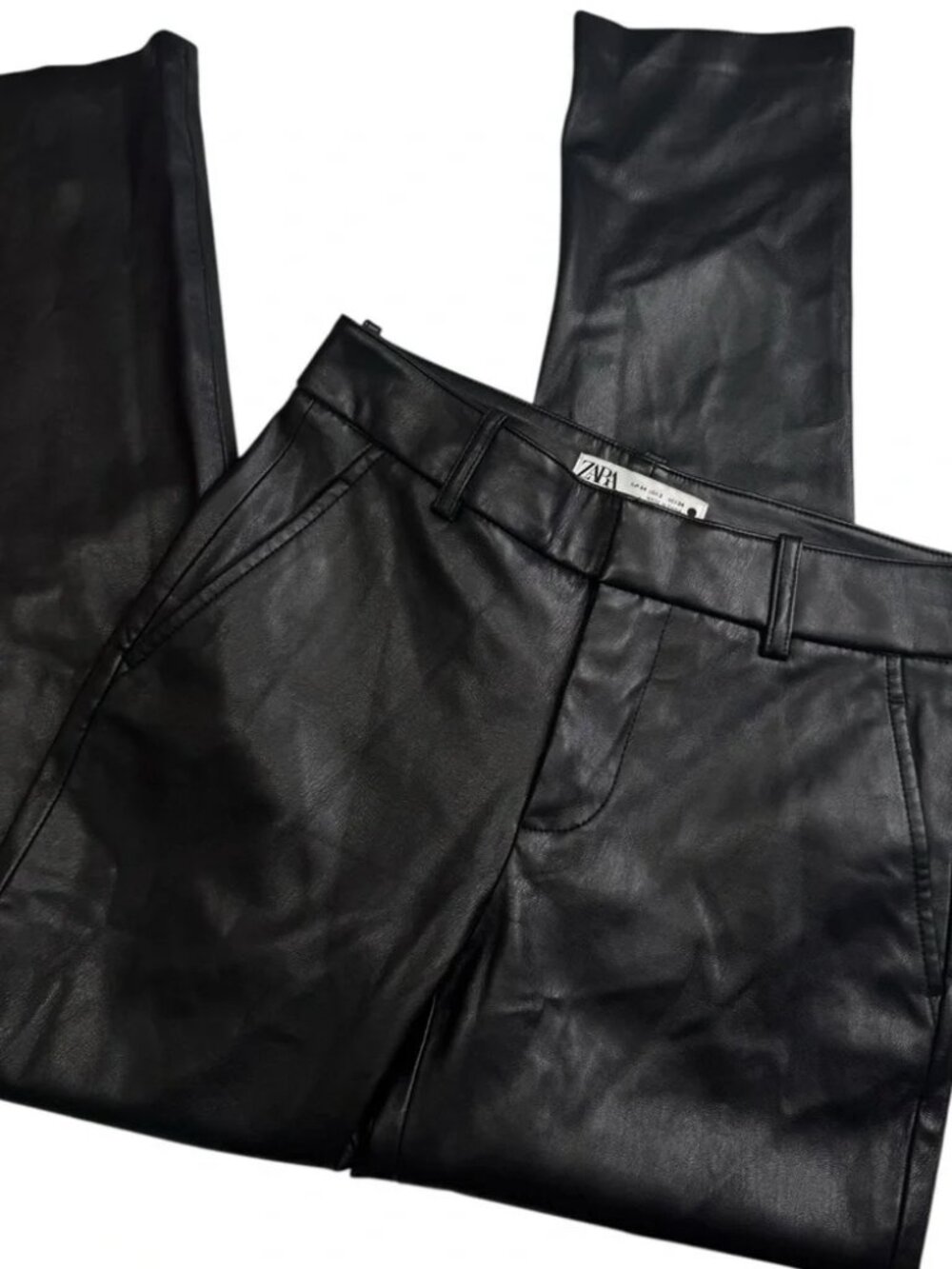 Zara Black Faux Leather Straight Leg Pants Size US 2 EUR 34 - Picture 4 of 8